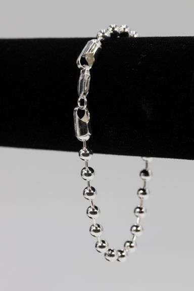 Sterling Silver Italian Ball Bead Chain 5mm 925 Italy New Dog Tag Bracelet 7"