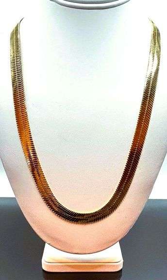 Huge 122.3 Gram 14 Kt Gold Plated Herringbone Necklace