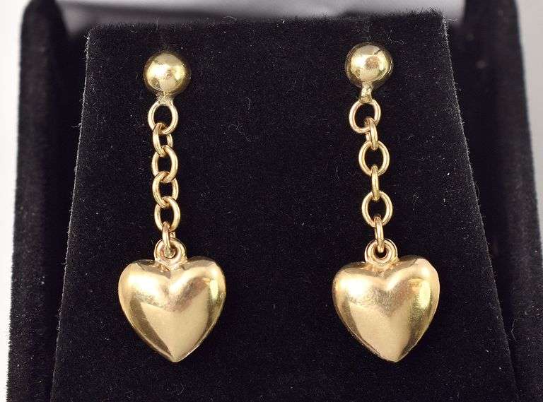 Lovely 14K Yellow Gold Heart Dangle Earrings