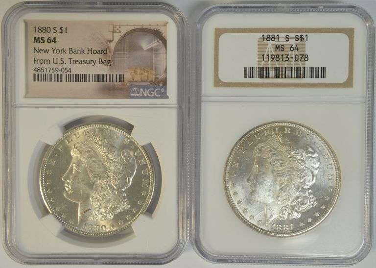Near Gem BU 1880-S & 1881-S Morgan Silver Dollars. PCGS & NGC MS64