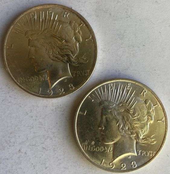 2 Frosty 1923 White BU Peace Dollars