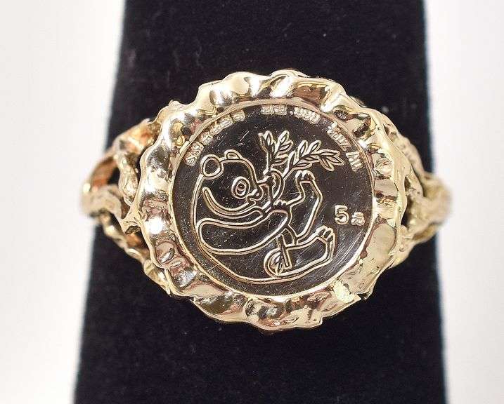 Precious 1/20 OZ Pure Gold Panda Coin Ring in 10K Yellow Gold