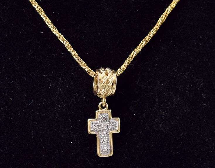 Holy 14K Yellow and White Gold Diamond Cross Pendant Necklace