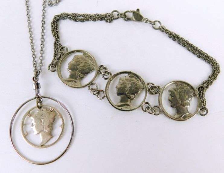 Silver Cut-Out Liberty Dime Necklace & Bracelet