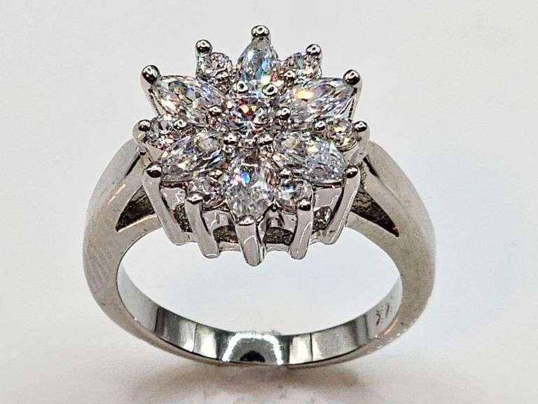 Dazzling 14 Kt White Gold Plated Lab Simulated Diamond Ring