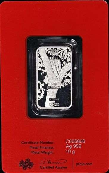 10 Gram Silver Bar Pamp Suisse 2022 Tigr Lunar Calendar Series