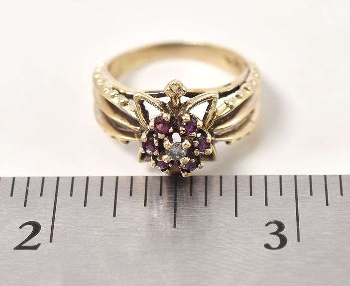 Darling Vintage Diamond and Garnet Ring in 10K Yellow Gold