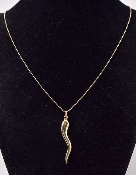 Impressive 14K Cornicello Italian Horn Pendant Necklace