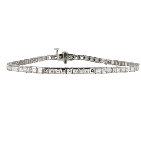 14K (585) White Gold Asscher Cut Bracelet - Natural White VVS-VS Diamond Tennis