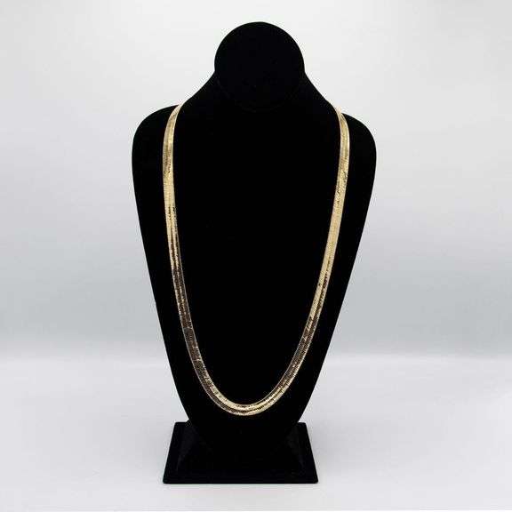 Huge 42 Gram 14 Kt Gold Plated Herringbone Necklace
