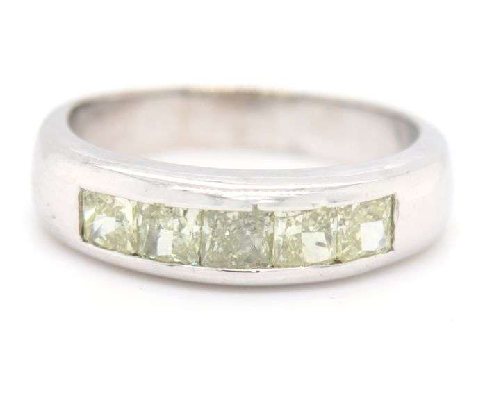 14kt White gold 1.15ctw light fancy yellow princess cut diamond band