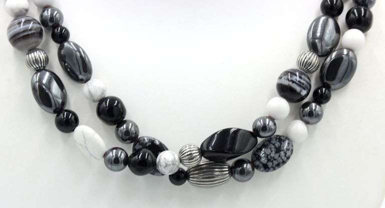 Double row Hematite and black onyx necklace