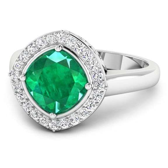 14KT White Gold 2.07ctw Zambian Emerald and Diamond Ring