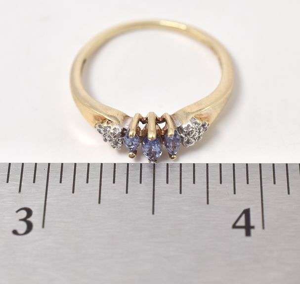 Amazing Iolite and Diamond Ring in 10K Yellow Gold