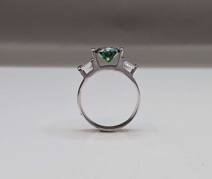 4 Kt White Gold Plated 3.05 Ct Deep Emerald Green Moissanite Ring