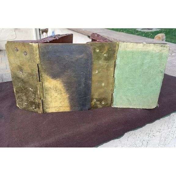 Pair of Antique Chinese Carved Wood and Brass Bookends