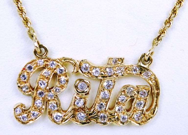 Vintage 14K Diamond Encrusted RITA Necklace