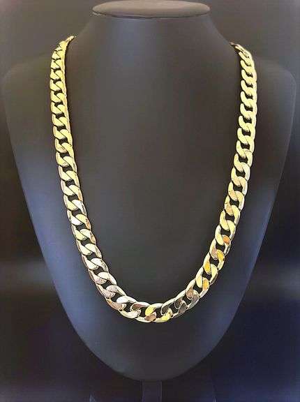 Huge 133.5 Gram 14 Kt Tri-Layered Gold Plate Cuban Link Necklace