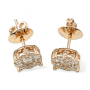 14k (585) Yellow Gold Round Cut Diamond Cluster Stud Earrings