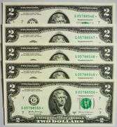 (5) Superb Crisp 2017A $2 Star Replacement Notes Chicago-Consecutive!