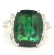Impressive Platinum Tourmaline and Diamond Ring