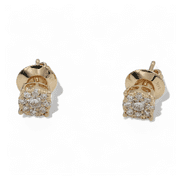 14k (585) Yellow Gold Round Cut Natural Diamond Cluster Stud Earrings