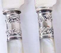 6 Antique Mother of Pearl & Sterling Cuff Dinner Knives