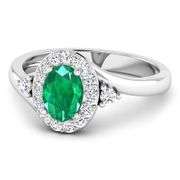 14KT White Gold 0.56ctw Zambian Emerald and Diamond Ring