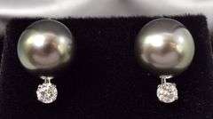 Dreamy Tahitian Pearl and Diamond Earrings in 14K White Gold