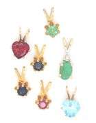 Group of 7 Colored Stone Pendants in 14K YG