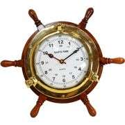 Nautical Wood & Brass Ship Wheel Clock
