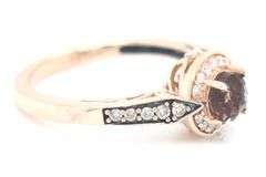 14kt Rose gold LeVian checkerboard cut smokey quartz with chocolate and white diamond ring