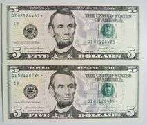 (2) Superb Crisp 2021 $5 Star Replacement Notes Minneapolis-Consecutive!