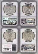 Great nearly Gem BU Peace Silver Dollars 1922 to 1925. NGC MS64