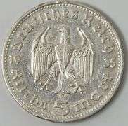1935-D 5 Reichsmark Paul Von, Circulated