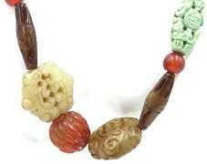 Chunky set of Jade and coral necklace and dangle earrings