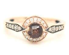 14kt Rose gold LeVian checkerboard cut smokey quartz with chocolate and white diamond ring