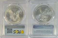 2 diff. Perfect PCGS MS70 graded First Strike Silver Eagles, 2020 & 2021