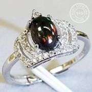 GENUINE ETHIOPIAN BLACK OPAL & CREATED WHITE SAPPHIRE 0.50 CT 925 STERLING SILVER ADJUSTABLE RING