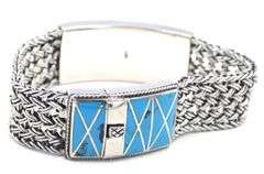 Vintage 925 sterling silver blue enamel heavy bracelet