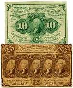 2 Different 1st Issue Fractional Currency Notes: 10¢ & 25¢