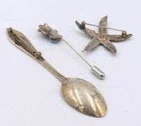 Group Lot of 3 Vintage 925 Sterling Silver Brooches Lot