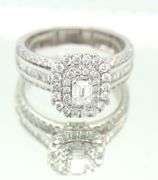 14kt White gold Modern bride 1-3/8ctw Emerald cut, baguette and round cluster engagement ring