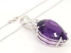 14kt White gold 39.07ct Pear shaped amethyst and diamond pendant on chain