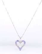 Divine White Gold Diamond and Tanzanite open Heart Shaped Pendant on Box Chain Necklace