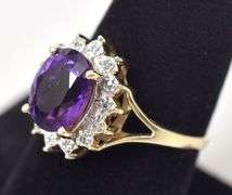 Stunning 10K Yellow Gold Amethyst Gemstone and Diamond Ring