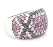 This exquisite ring is made from 18k white gold (18KWG) and showcases a vibrant array of multicolore