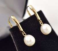 Gorgeous Pearl Dangle Earrings in 14K Yellow Gold