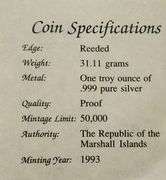 1993 $50 Flight At Kittyhawk Proof Silver Coin