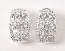 Dreamy Floral Diamond J-Hoop Earrings in 14K White Gold